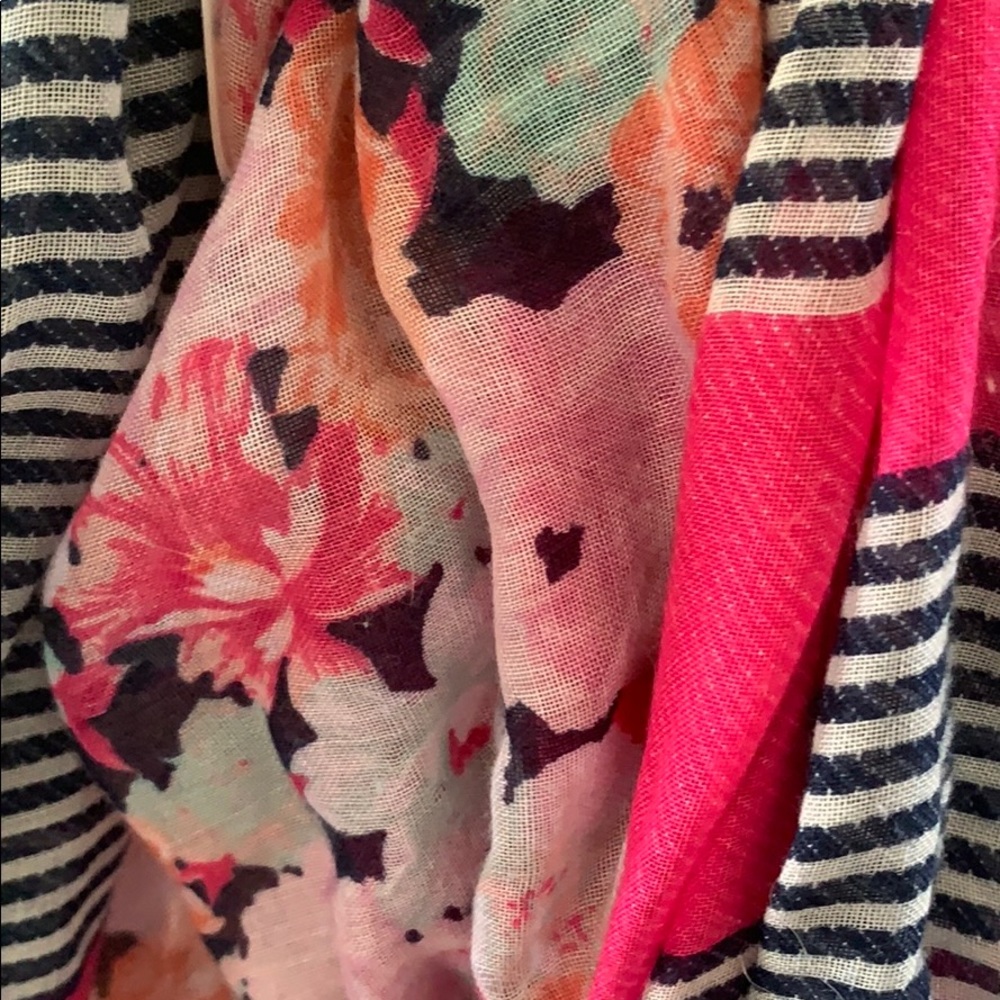 Navy and pink floral/stripe infinity scarf - Picture 3 of 3